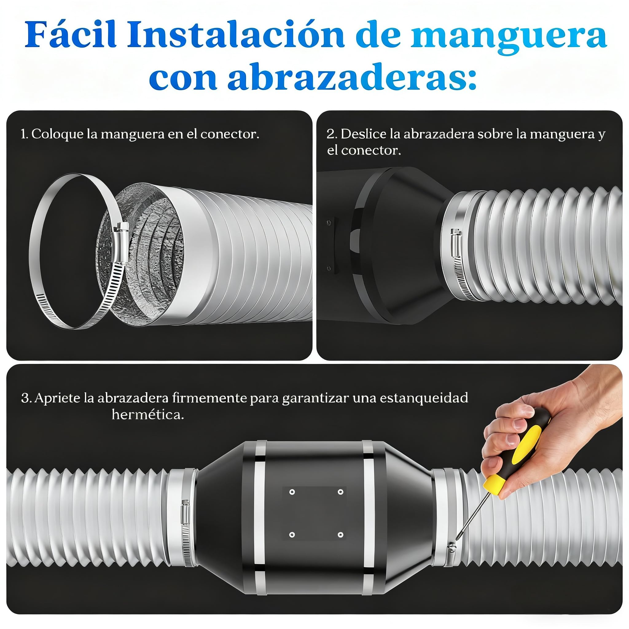 Tubo Ventilación 100mm 2,5m Blanco, Tubo Flexible 5 Capas Aislado, Silencioso, con Abrazaderas, para Aire Acondicionado Portátil, Secadora y Ventilación