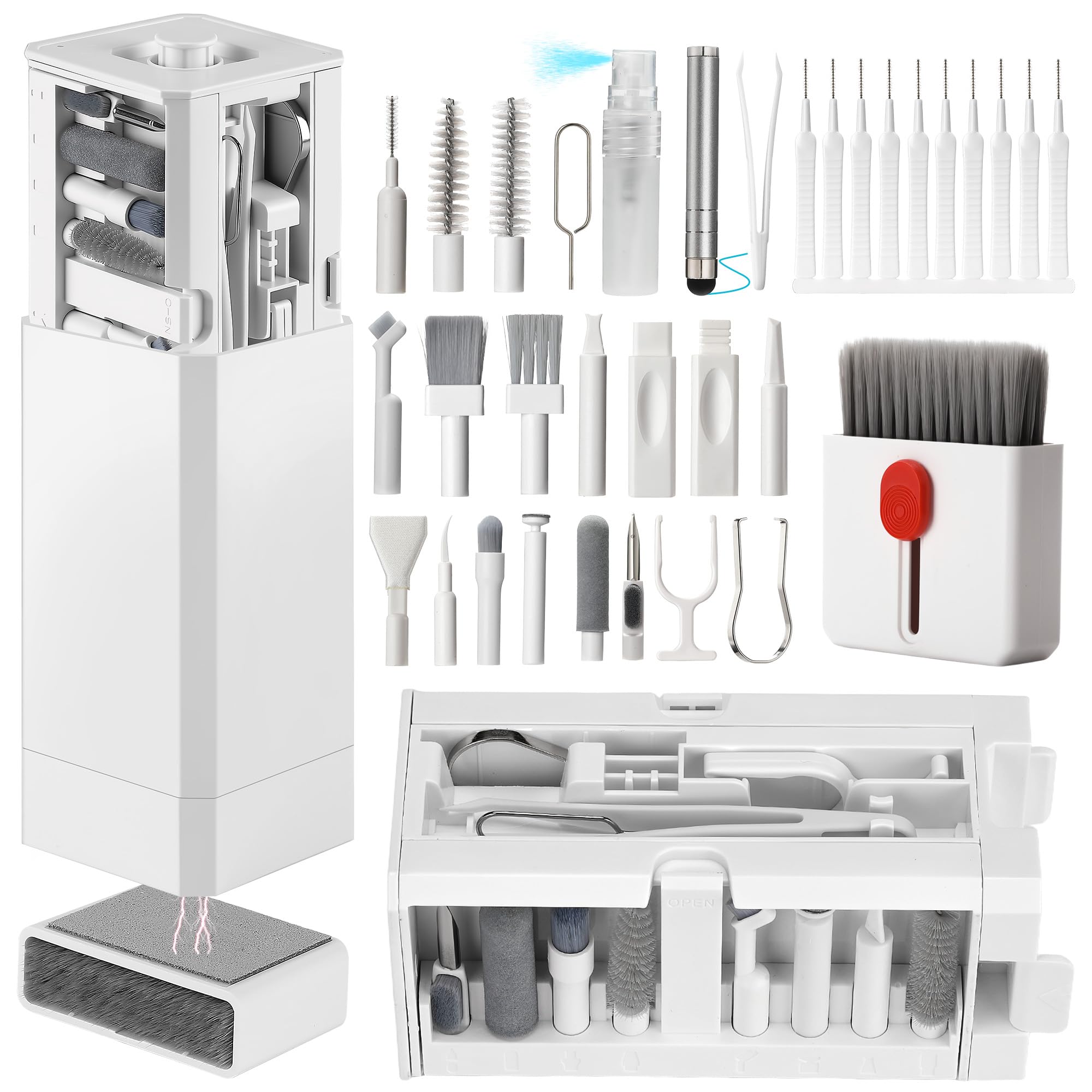 Cell Phone Cleaning Kit, iPhone Cleaning Kit for Charging Port Cleaner Keyboard Cleaning Kit for Airpods/Android/USB C/Earbuds/Laptop/iPad/Camera Lens with Stylus Pen (White, Brush Refill)