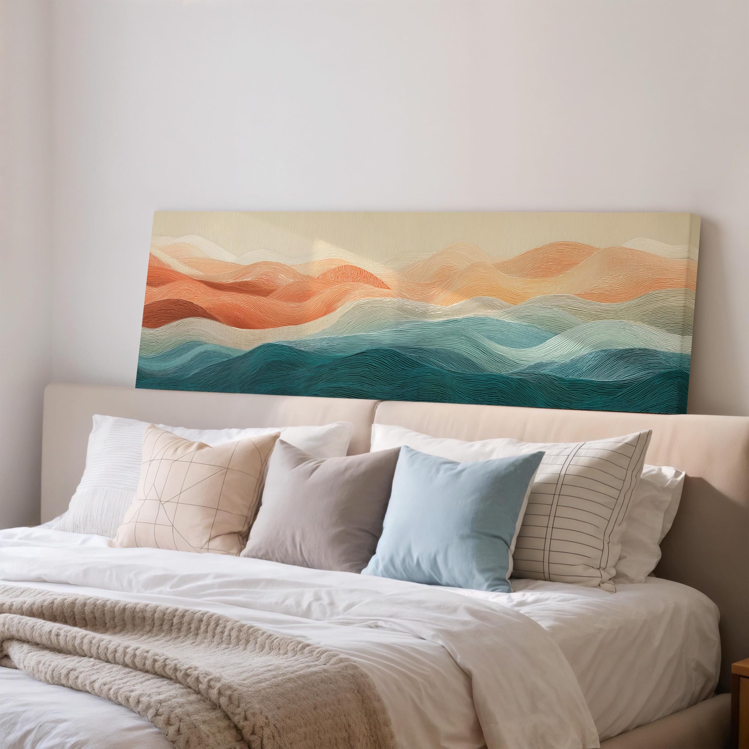 XBTYKPB Mountain Painting, Japandi Wall Art, Wide Panoramic Framed Canvas, Landscape Print, Above Bed Decor, Earth Tone Prints(65x195cm/Frameless)