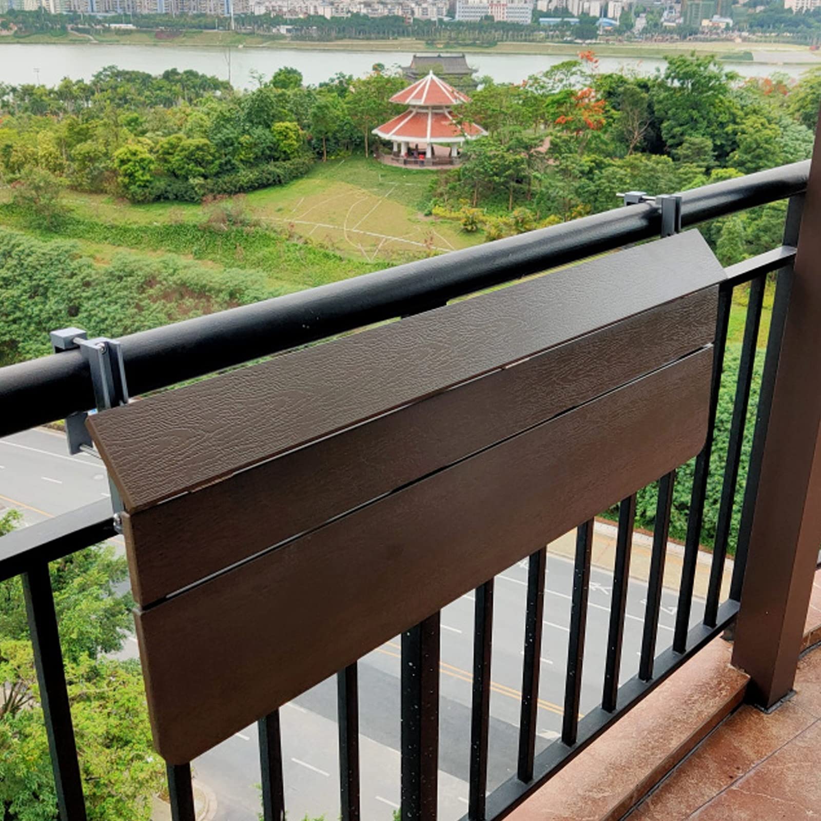 Składany stół balkonowy, półka balustradowa z litego drewna, kompaktowa, wisząca, oszczędność miejsca, 100 x 37 cm, stół zewnętrzny na patio i do ogrodu