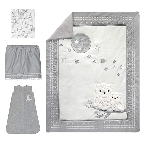Miniatura 2 de Lambs & Ivy Luna - Juego de ropa de cama para cuna de bebé de 4 piezas, color blanco y gris (740004V)
