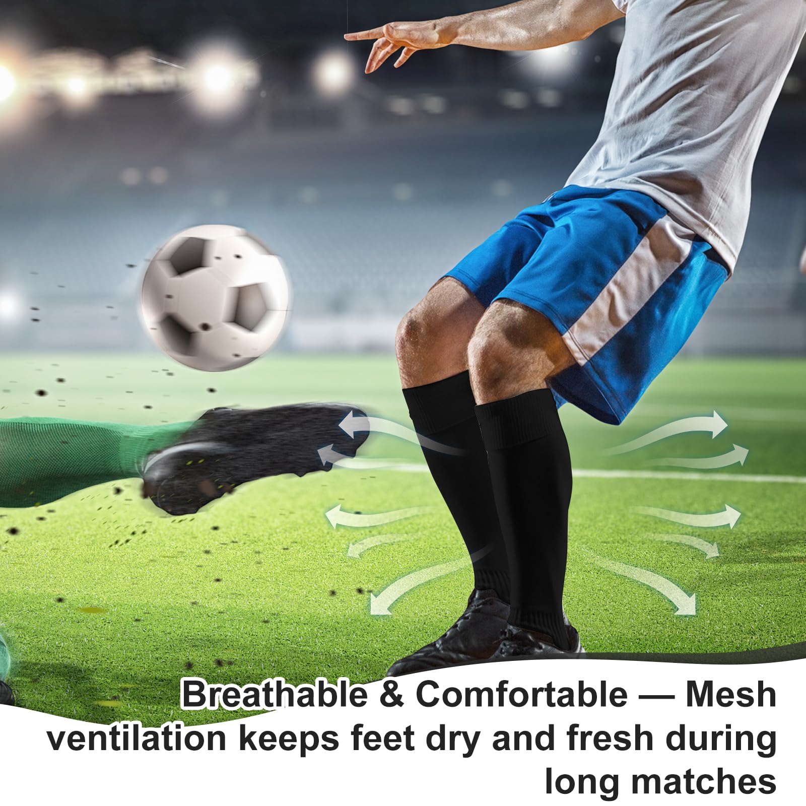 TecoKart® Black Grip Socks with Shin Guard Sleeves – Anti-Slip Football Socks for Ultimate Control & Comfort – Breathable Sports Socks for Men with Cushion Support 4