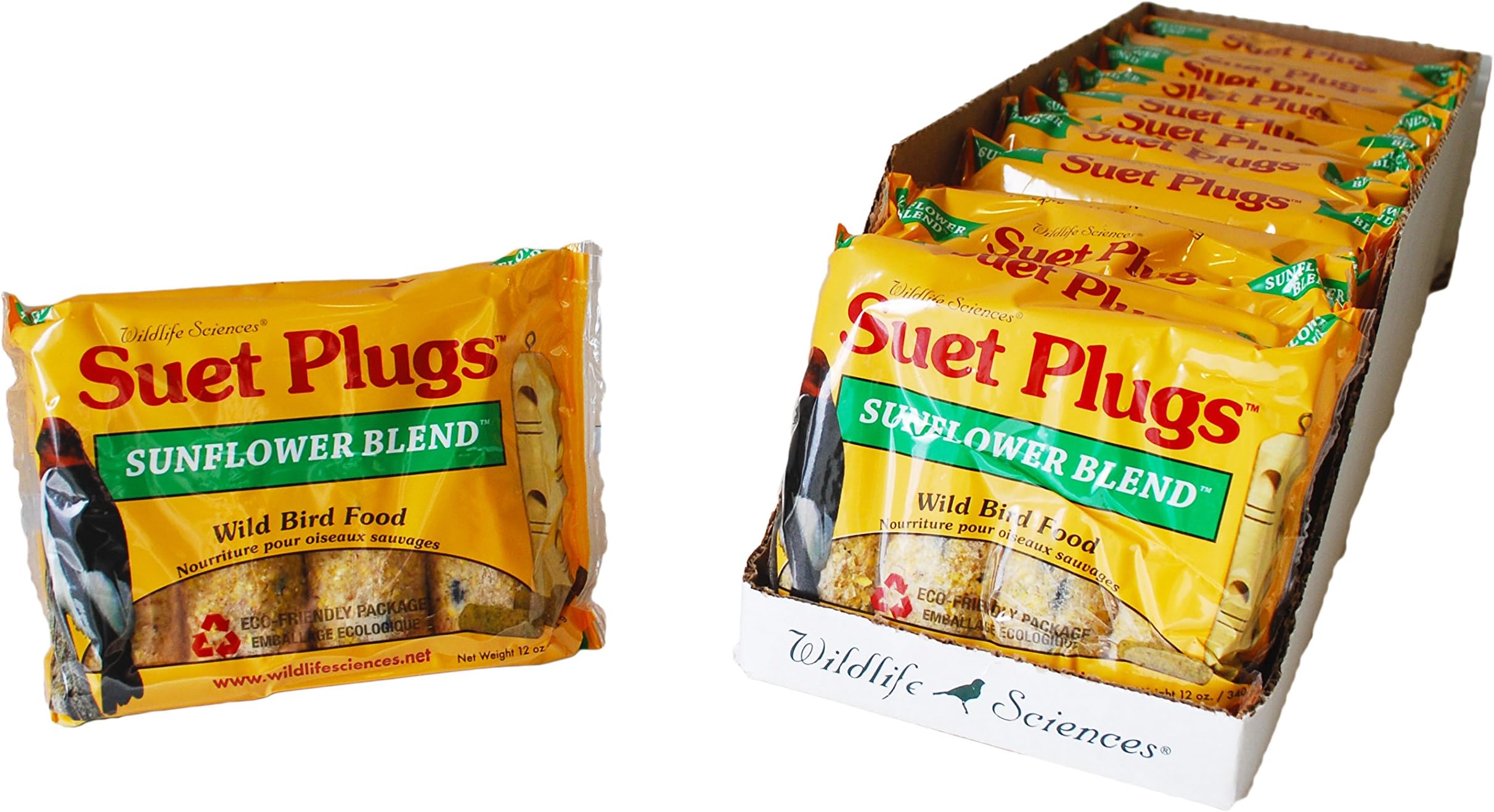 Wildlife Sciences Suet Plugs 48 Pack, Case of 12 Individually Wrapped 12 oz 4 Packs (Sunflower Blend)