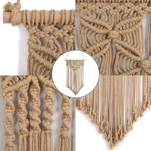 Miniatura 4 de Tapiz de macramé para colgar en la pared, tejido a mano, bohemio, elegante, bohemio, apartamento, dormitorio, habitación, color marrón, 16 x 28