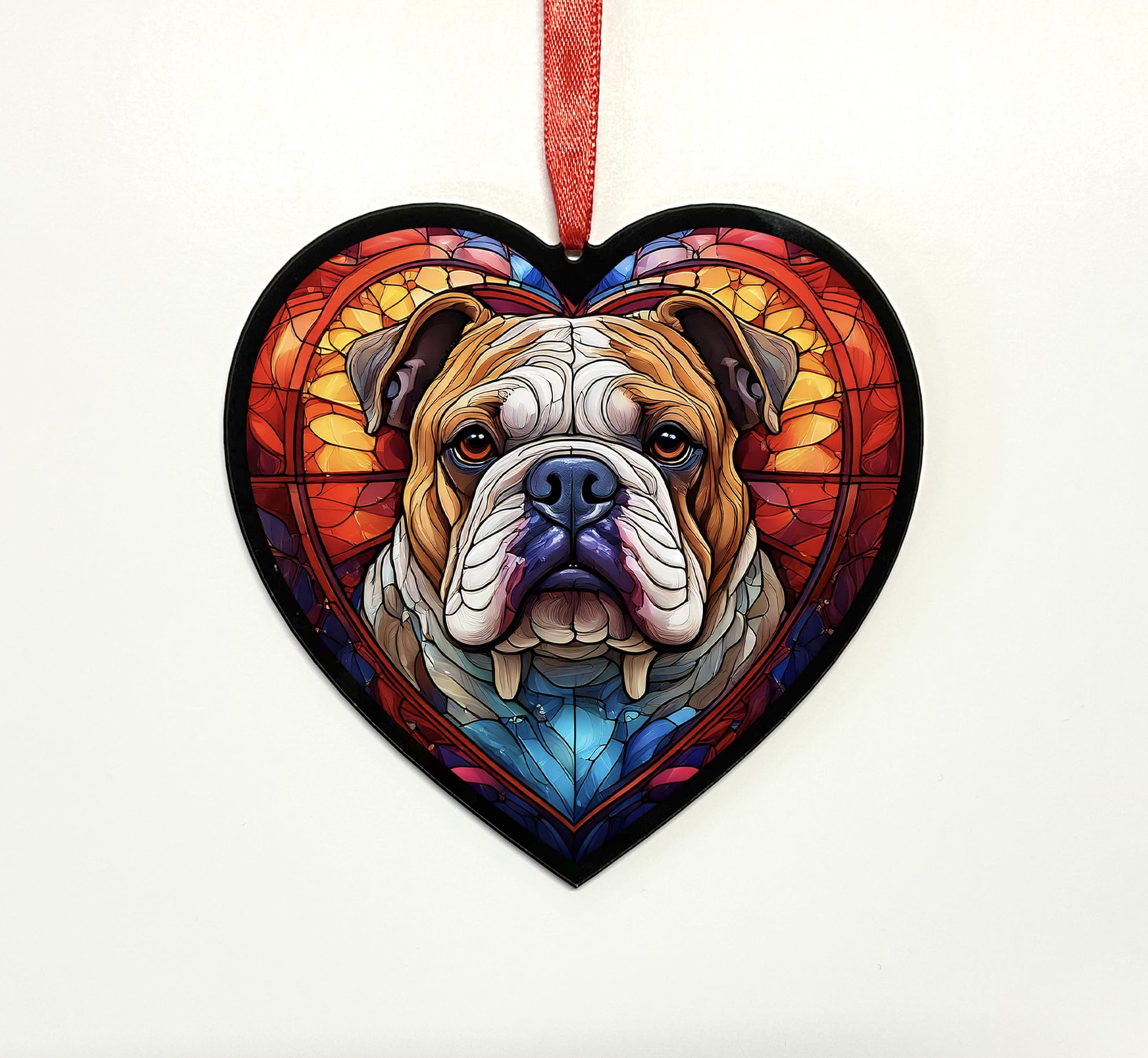 Bulldog Heart Suncatcher - Memorial or Gift for Dog Lovers - 13cm