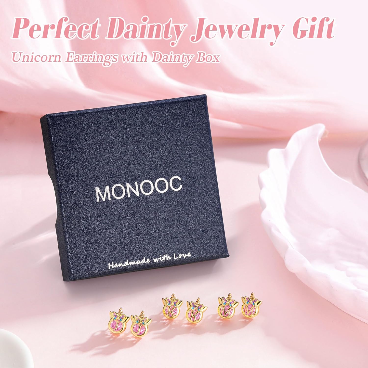 MONOOC Unicorn Gifts for Kids Girls - S925 Sterling Silver Post Hypoallergenic Initial Earrings 14K-Gold-Plated Pink CZ Unicorn Stud Earrings Jewelry Birthday Gifts for Kids Girls - Image 8