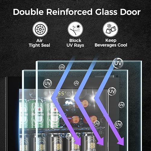 Miniatura 3 de Kndko Refrigerador y enfriador de bebidas, 16 botellas de 68 latas con puerta de vidrio para vino, cerveza y refrescos, refrigerador de bebidas con