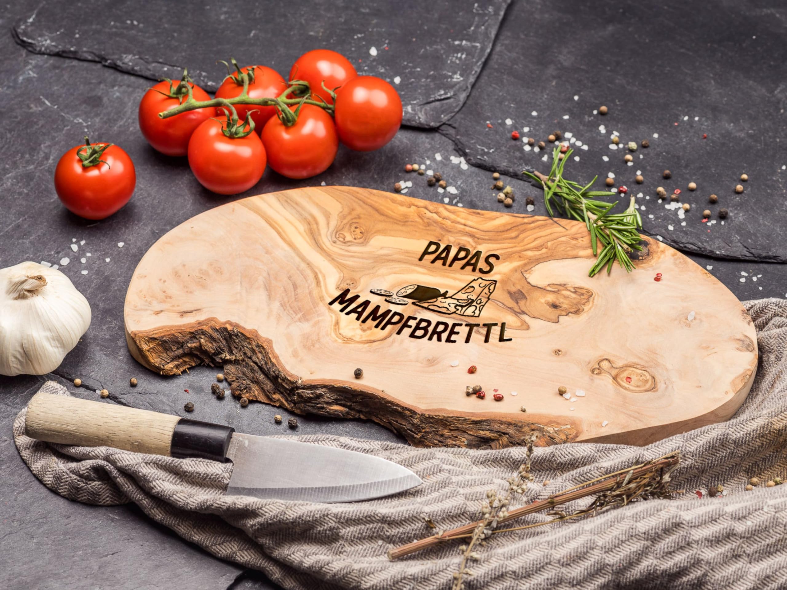 Schneidebrett Olivenholz [+ PERSONALISIERT] |Frühstücksbrettchen | Brotzeitbrett für Männer | Olivenholzschneidebrett | Vatertag Geschenk | Personalisierte Geschenke Männer | Holzbrett Gravur
