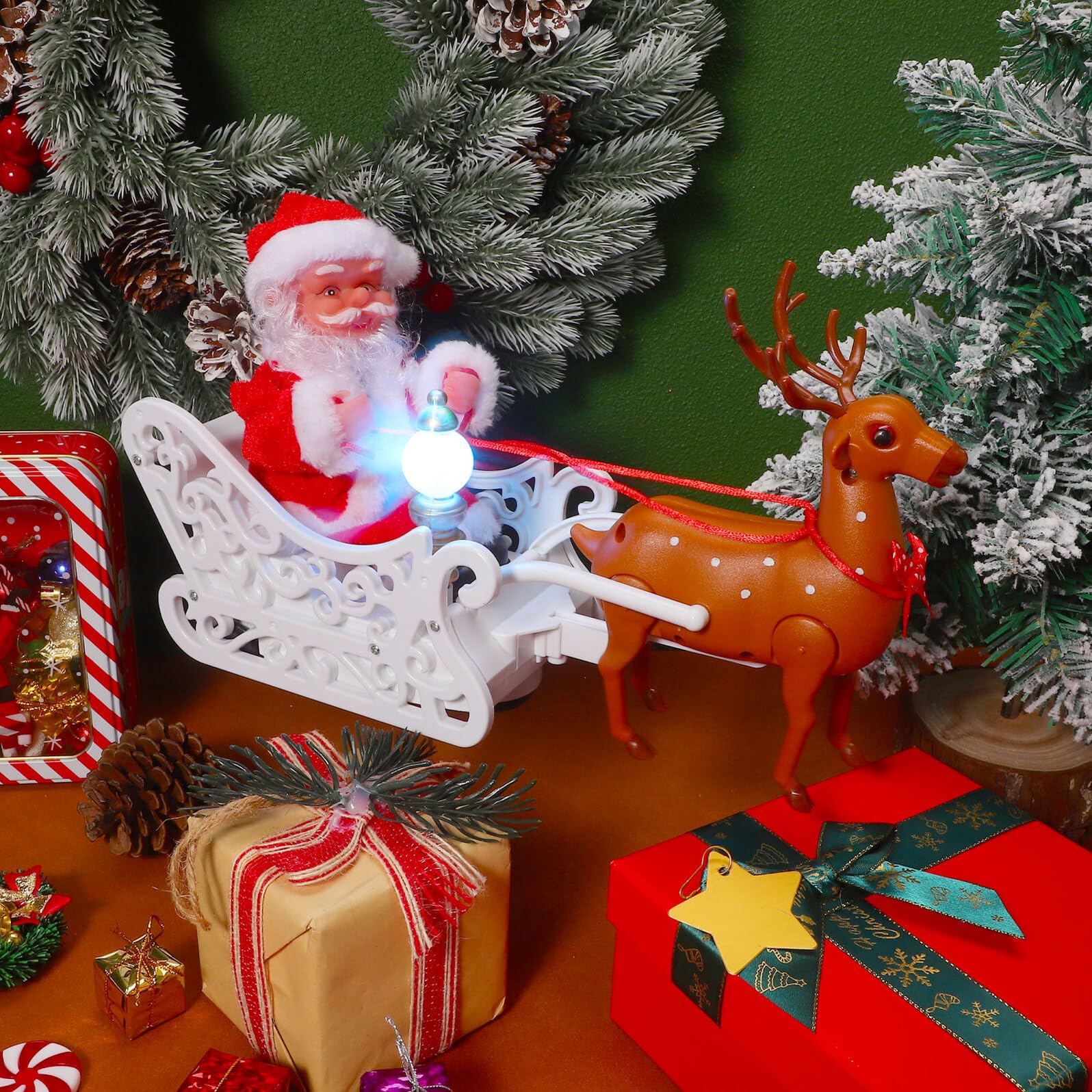 Baluue Babbo Natale Elettrico Decorativo in Plastica Bambola di Babbo Natale Natalizia Ornamento Festivo per Tavoli e Ambienti Domestici