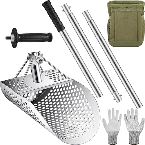 Cuchara de arena para detección de metales, pala de acero inoxidable con mango, pala, herramientas de detección de metales con bolsa de detección de