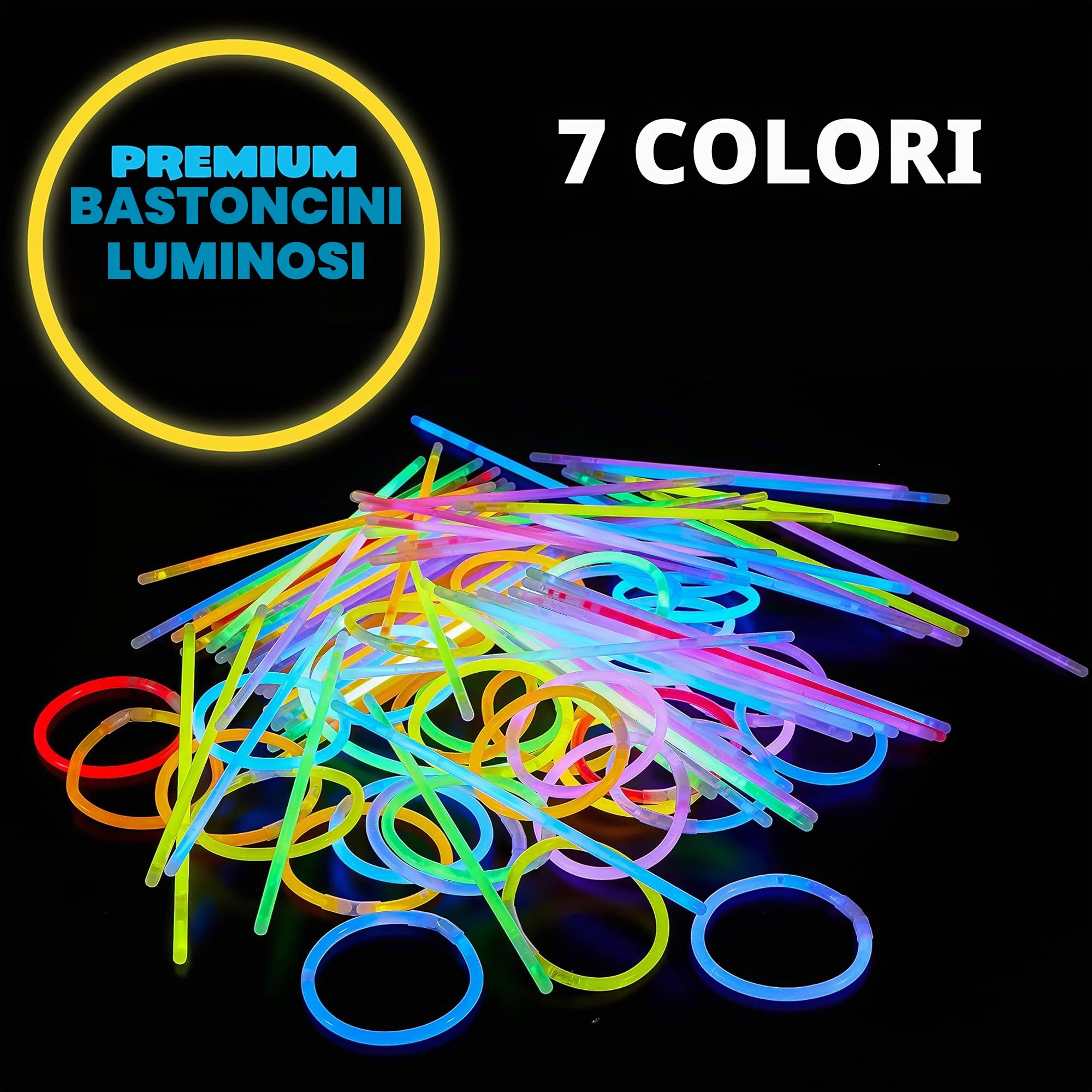 JOYIN 300 Neon Party Kit, 300 Pezzi 8" (20cm) bastoncini luminosi & 300 Connettori per braccialetti, Braccialetti e collane luminose per decorazioni pasquali, natalizie, di Halloween e nozze