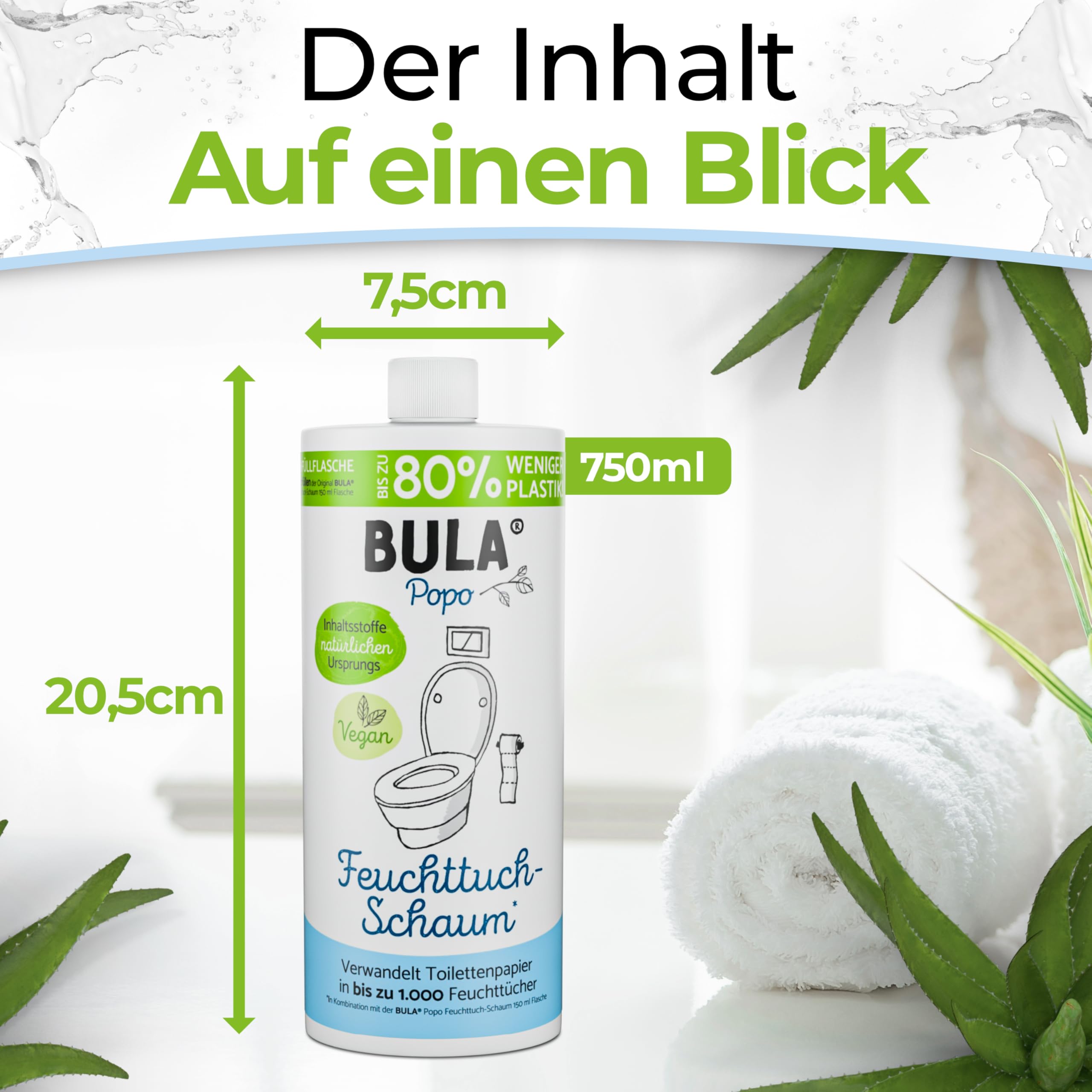 BULA® Popo NACHFÜLL-Flasche (750 ml) NUR ZUM AUFFÜLLEN unserer 150 u. 50 ml-Flasche! | ersetzt bis zu 1.000 Feuchttücher! | mit Inhaltsstoffen aus natürlichem Ursprung