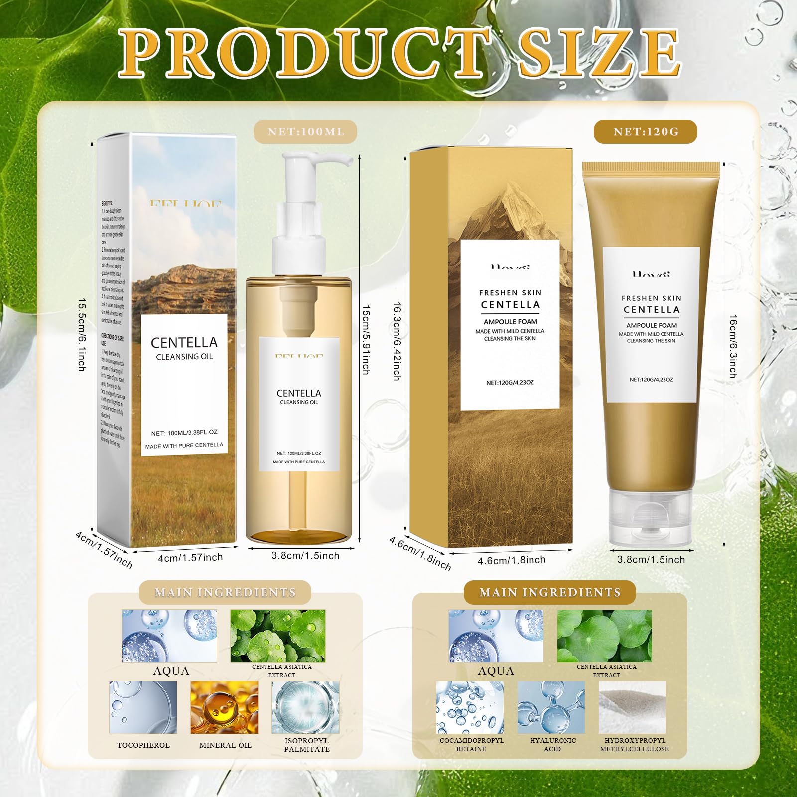 2PCS Centella Cleansing Oil + Centella Facial Cleanser, Centella Asiatica Extract from Madagascar, Centella Cleanser, Korean Facial Cleansing Oil, Suitable for Sensitive Skin — view 2