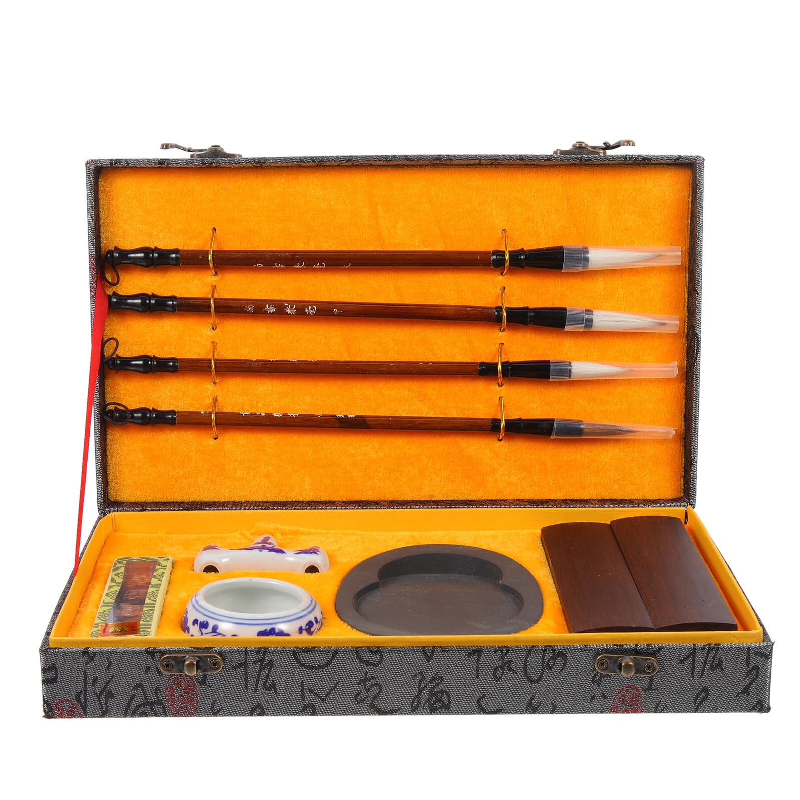 Healeved Set Pennelli per Calligrafia Cinese Bastoncino e Pietra per Inchiostro Portatile, Kit 10 Pezzi per Studenti e Artisti della Scrittura e Pittura Tradizionale