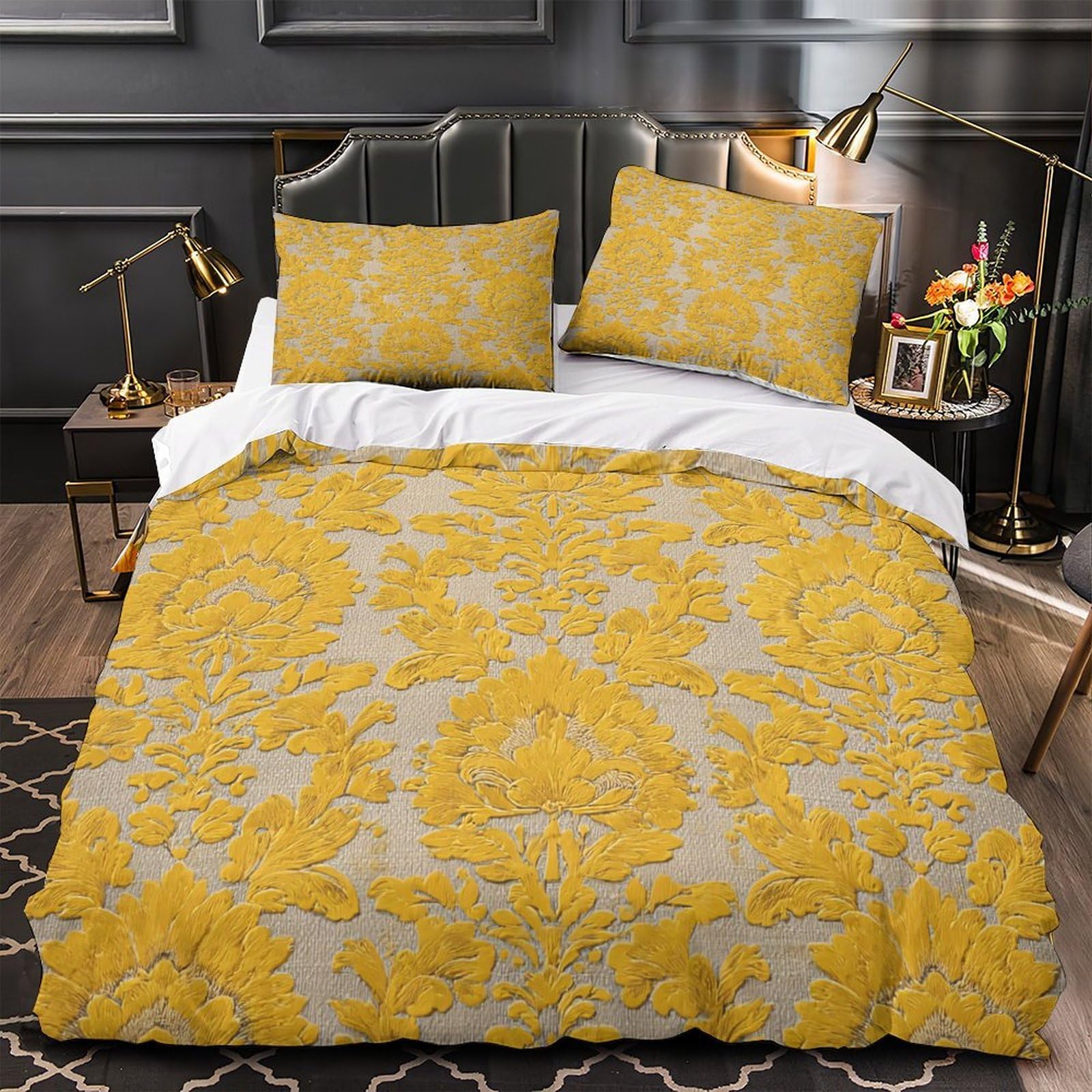Parure de Lit Microfibre Ultra Douce avec Impression Florale 3D
