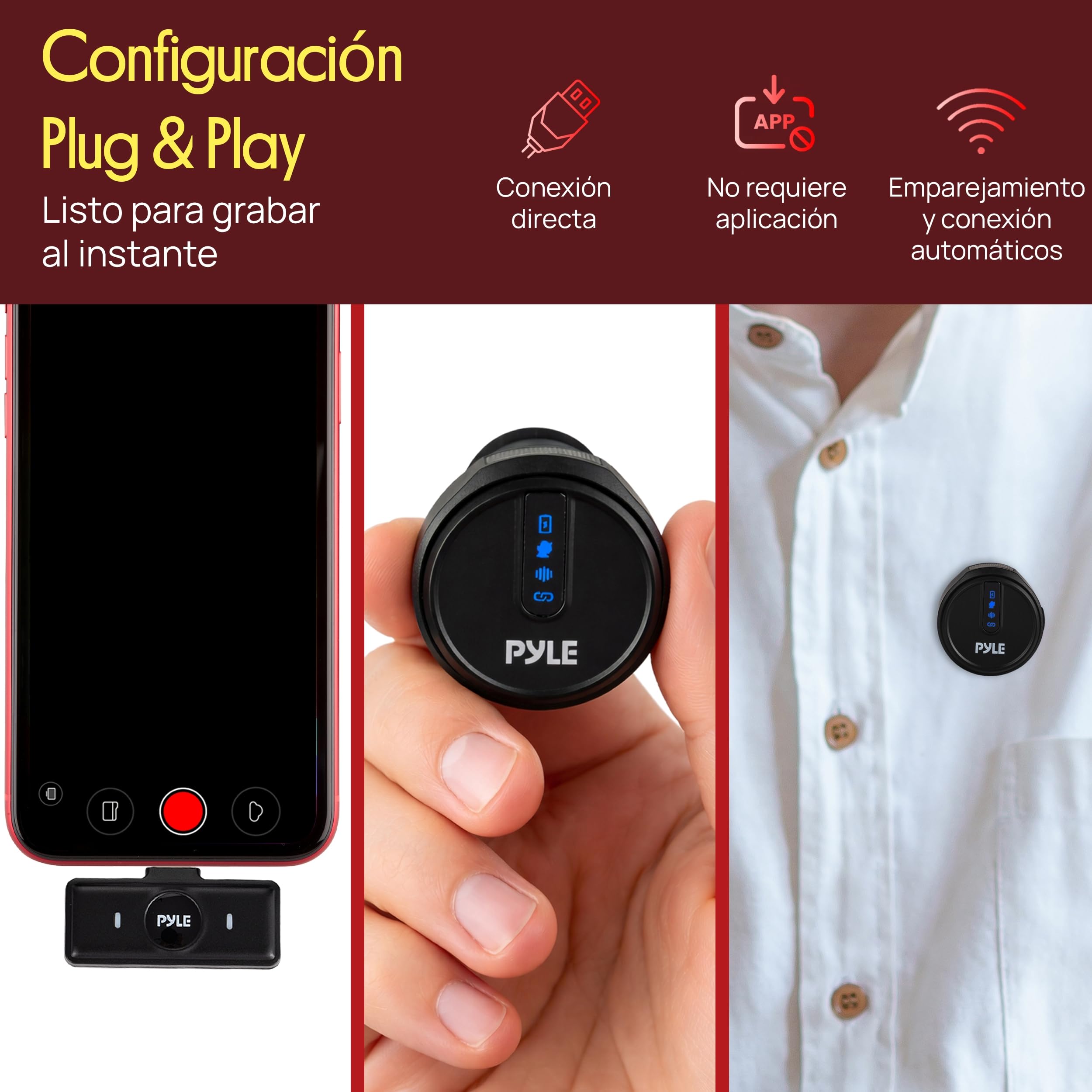 Pyle Microfono Lavalier Inalambrico, con Cancelacion de Ruido, Clip Magnetico, Bateria 8H y Estuche de Carga, USB-C Plug & Play, Ideal para Vlogs, Streaming, Entrevistas y Podcasts