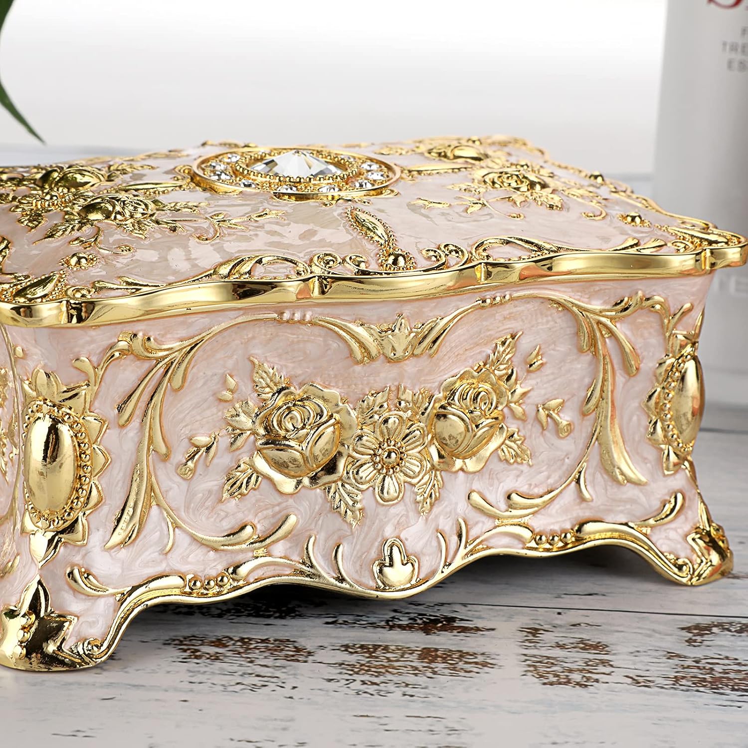 Hipiw Vintage Jewelry Organizer Box - Metal Trinket Storage Box Ornate Treasure Chest Box Jewelry Decorative box Keepsake Gift Box Case for Women,4.9"x3.4"x2.7"