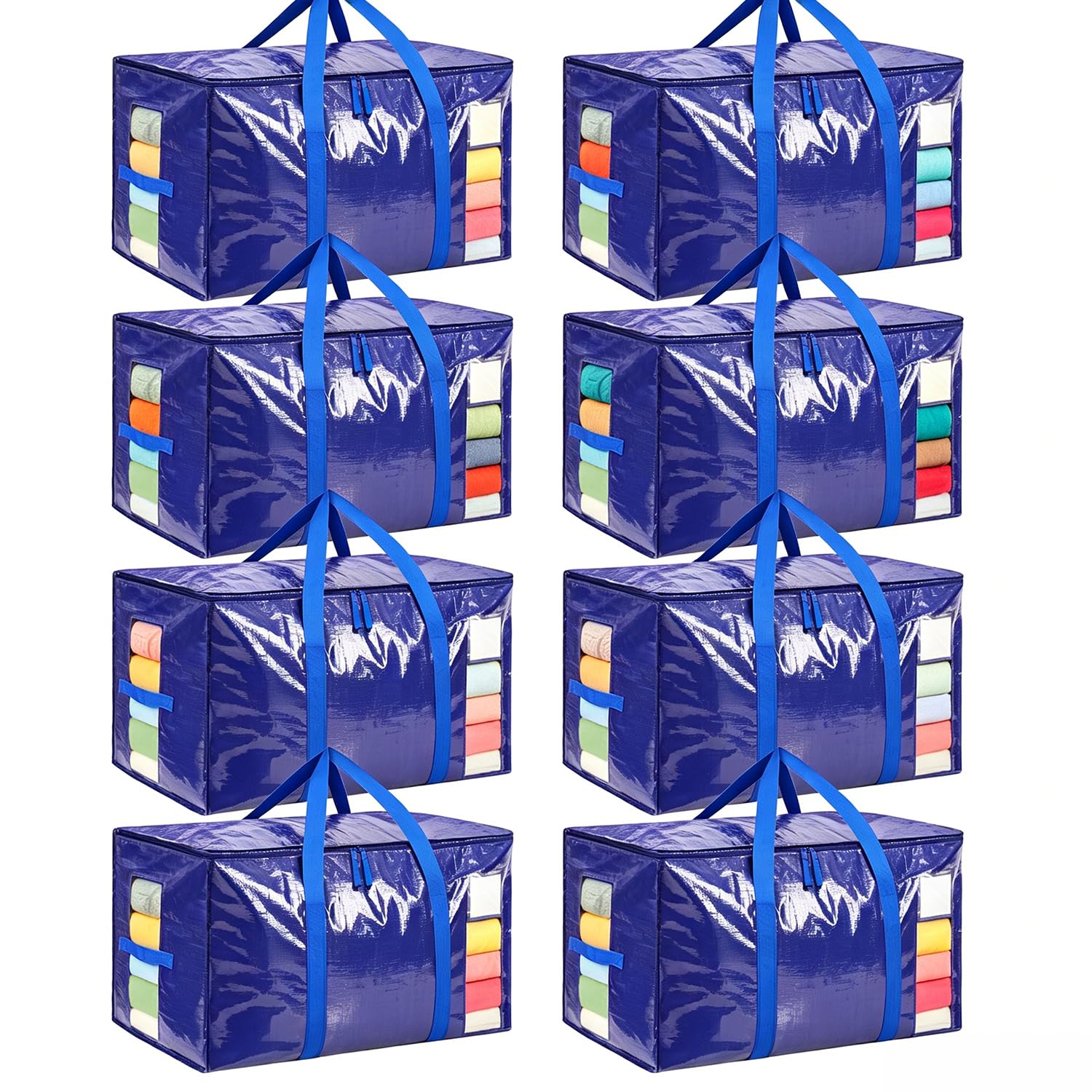 BAGAIL 8 Pack Blue Heavy Duty Moving Bags, Storage Bags with CLear Window