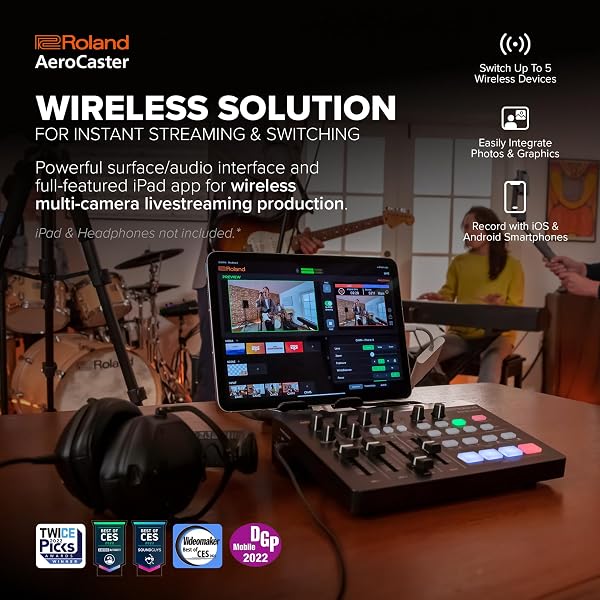 Roland AeroCaster VRC-01 Live-Streaming-System – kabellose Multikamera-Produktionslösung mit Hardware-Steuerung/Audio Interface und voll ausgestatteter iPad App, Black - 2