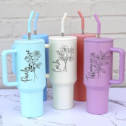 Miniatura 7 de Personalized Birth Flower Custom 40 oz Tumbler with Handle Straw & Lid, Reusable Insulated Stainless Steel Stanly Name, Customizable Travel Mug Cup