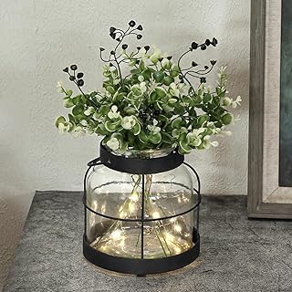 Vintage Glass Farmhouse Vase Rustic Lantern Decor with Plants Flowers Li...