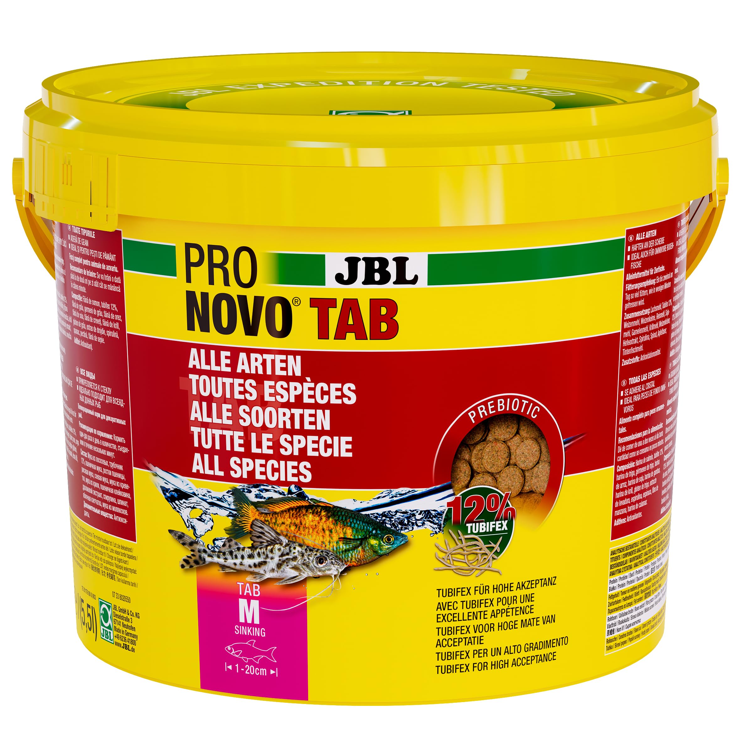 JBL PRONOVO TAB, Alimento para todos Peces de Acuario de 1-20 cm, Tabletas de Alimentos para Peces, Talla M, 5,5 L