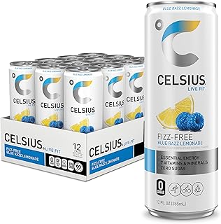 CELSIUS Fizz Free Blue Razz Lemonade, Sugar Free Energy Drink, 12 Fl Oz (Pack of 12)