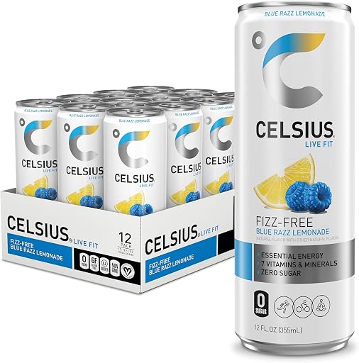 CELSIUS Fizz Free Blue Razz Lemonade, Sugar Free Energy Drink, 12 Fl Oz (Pack of 12)