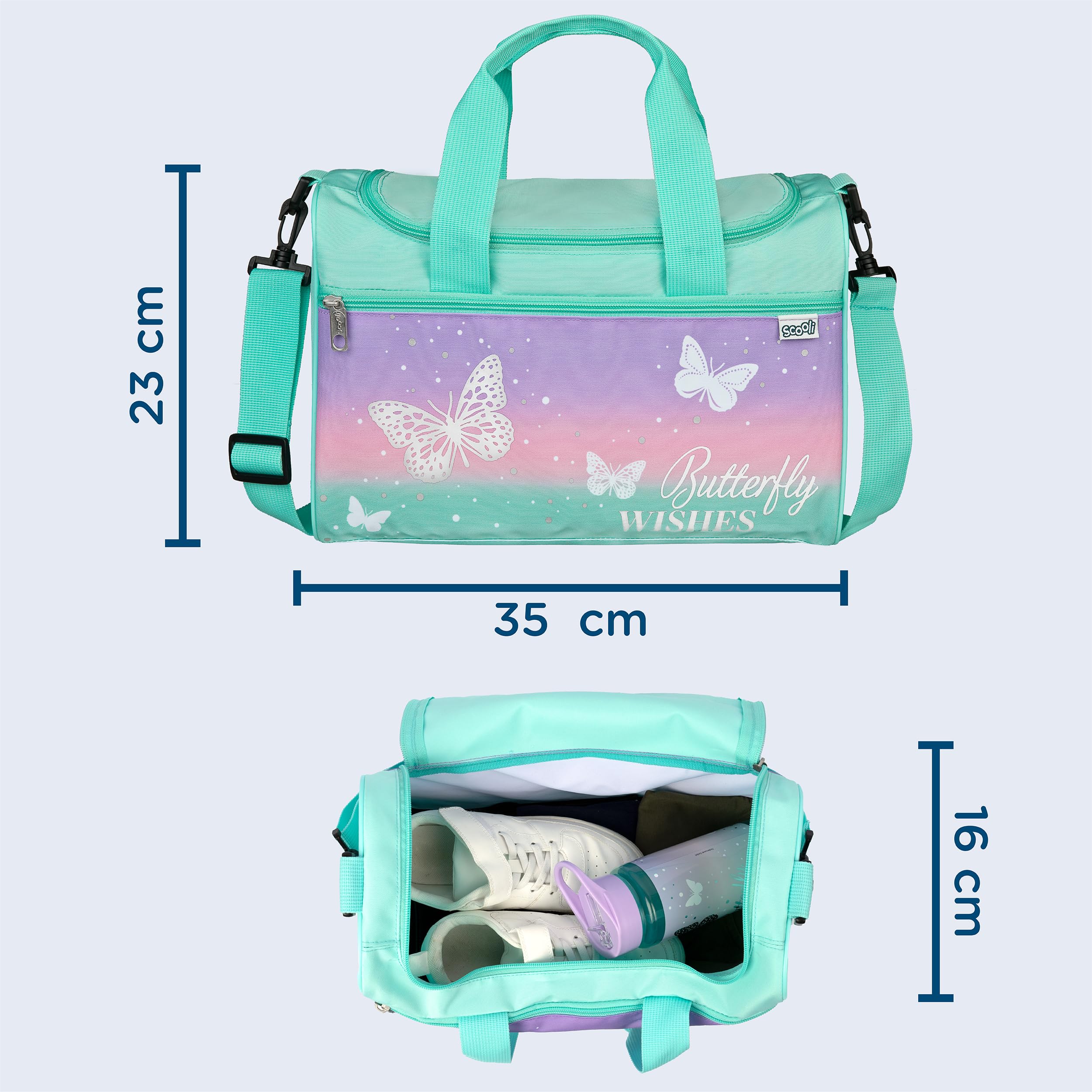 Scooli Borsa sportiva Butterfly Wishes bambini tracolla regolabile design farfalla robusto