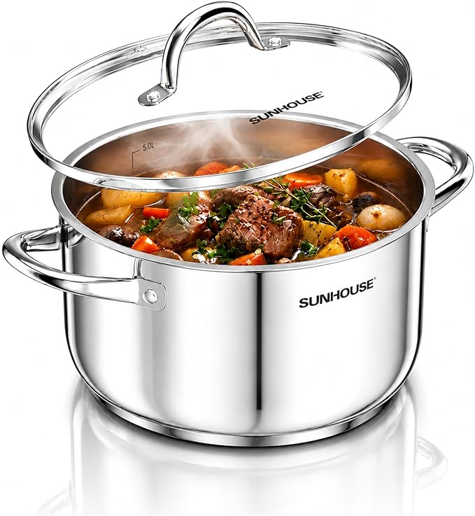 Sunhouse Stock Pot with Lid - 7 QT Large Pot