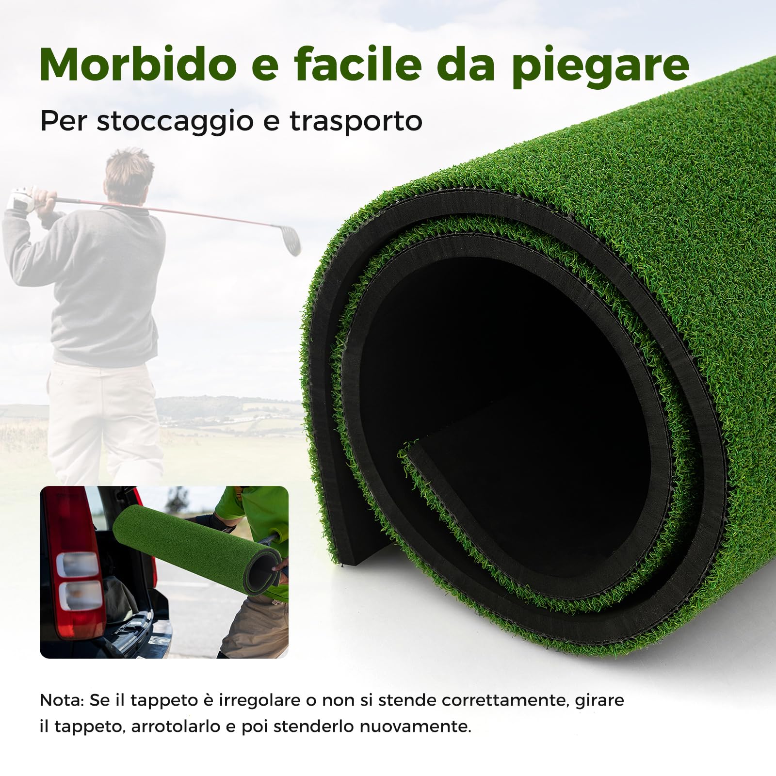 COSTWAY Tappetino da Allenamento Golf, Tappetino da Allenamento 3-in-1 con Erba Sintetica, 2 Punte da Golf, 2 Astine di Allineamento, Fori Preforati per le Punte, per Uomini e Donne