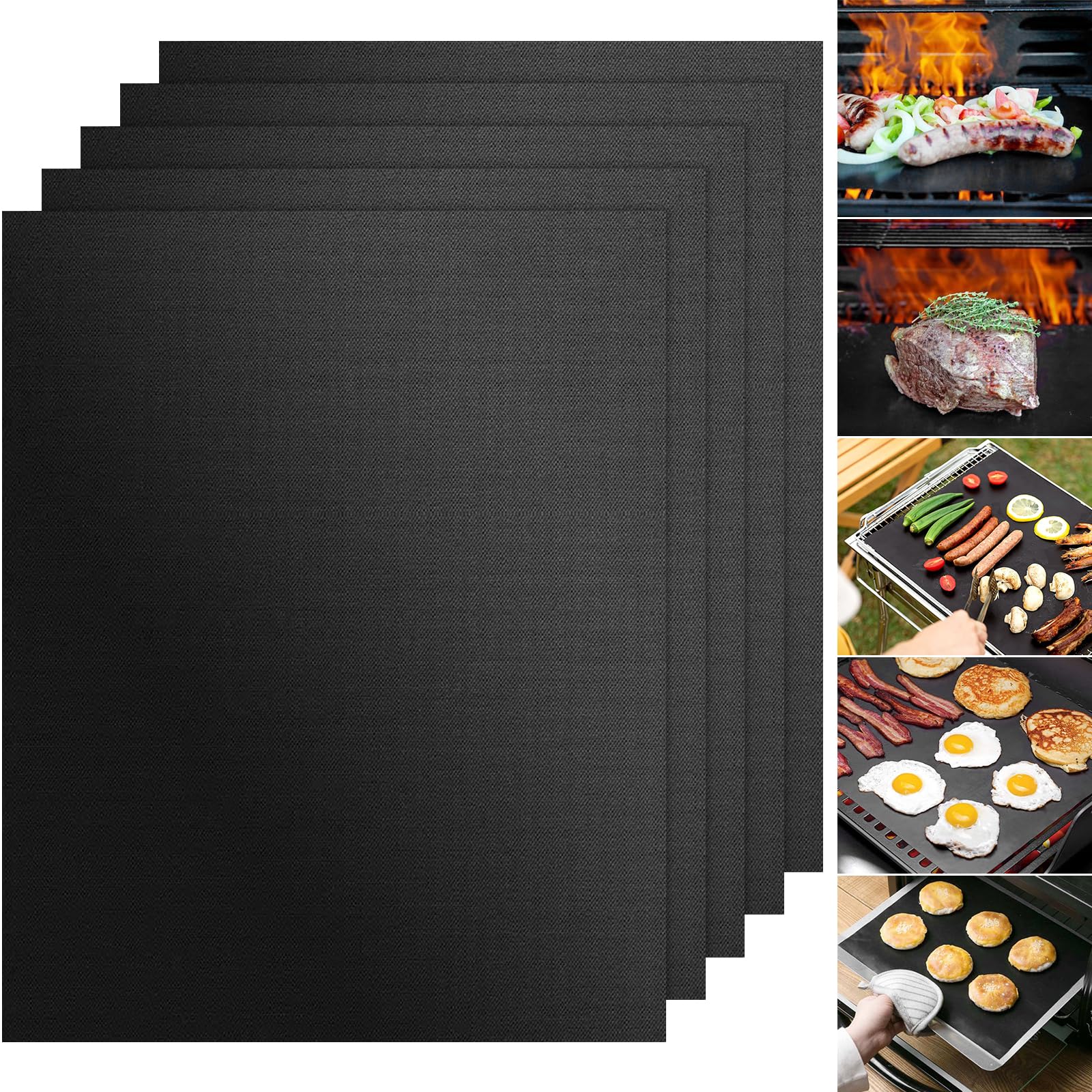 Set 5 Tappetini Per Griglia In Teflon Domkan - Antiaderenti, Riutilizzabili, 40x50cm, Per Barbecue - Foto 10
