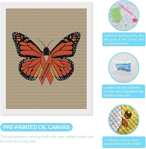 Miniatura 3 de MS - Kits de pintura de diamante de mariposa de concienciación de esclerosis múltiple para bricolaje, pintura de diamante completa, arte de arte de
