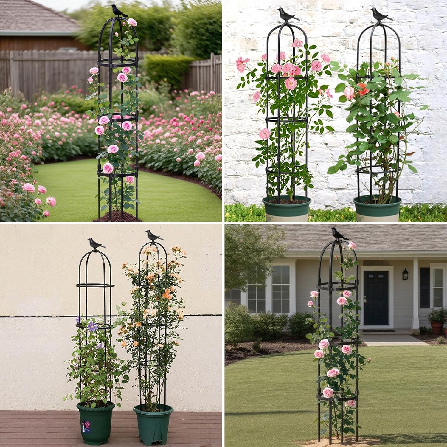 Garden Obelisk Trellis for Climbing Plants Outdoor, 2Pcs 6.2FT Rustproof Metal Plant Flower Trellises,Garden Obelisk Trellis for Indoor Outdoor Flowers Vegetable Fruits Vines Support (Black)