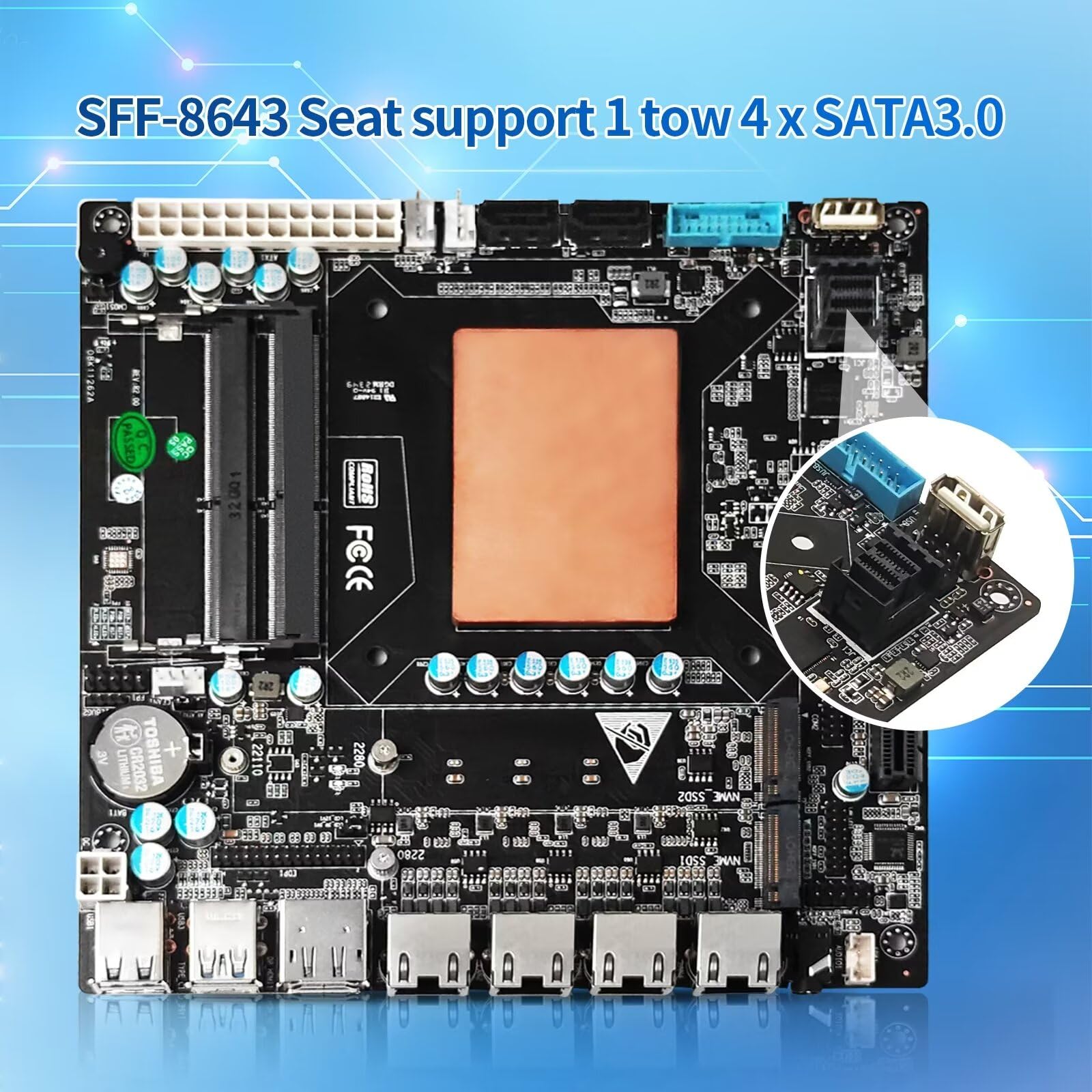 NAS Motherboard Core i5 1135G7, 6 x SATA3.0, 2 x M.2 NVMe, 2 x DDR4, PCI-Ex4 Slot, 17x17 Mini-TX NAS Board, 4 x I226v 2.5 Gigabit Ethernet, Micro Appliance NAS Board, Barebone