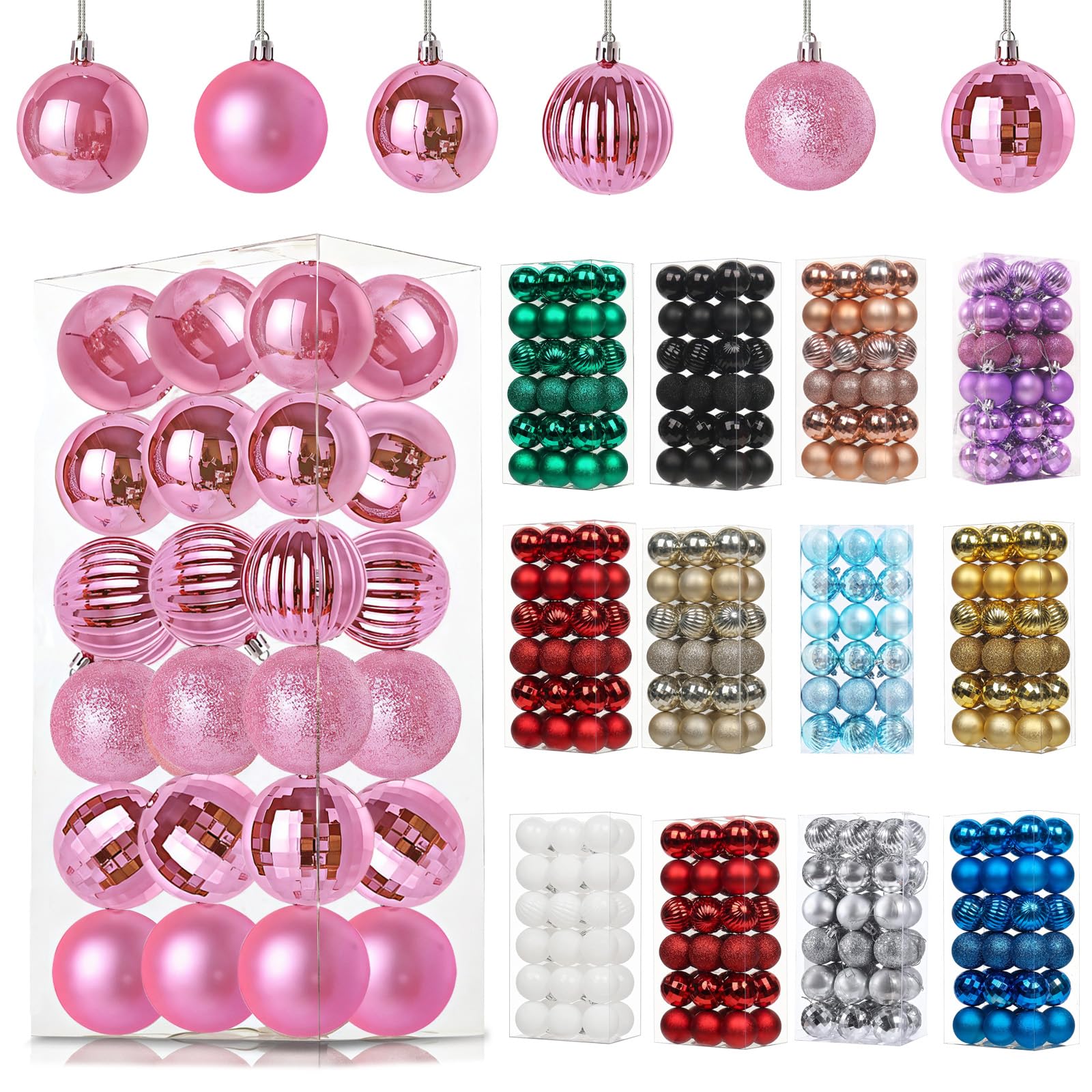 36Pcs Baby Pink Baubles for Christmas Tree Decorations,40mm/1.57" Small Xmas Bauble Hanging Ball,Christma Balls Ornaments with Strings,Shatterproof Pink Christmas Baubles for Xmas Tree Holiday Party