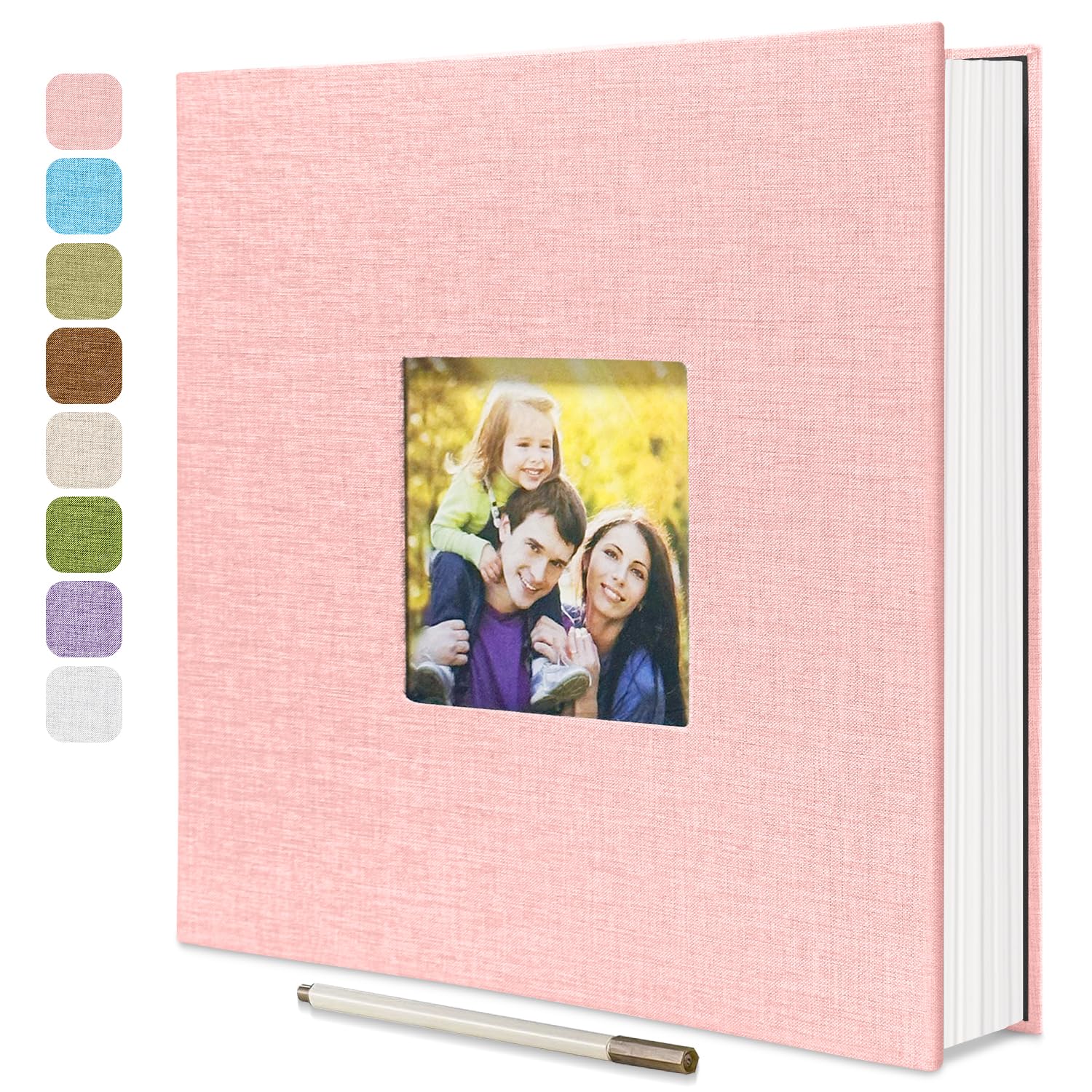 Álbum de fotos grande autoadhesivo, álbum de recortes para fotos de 4 x 6, 8 x 10 pulgadas, 40 páginas de color rosa claro, cubierta de lino, regalo ideal para viajes familiares, bodas