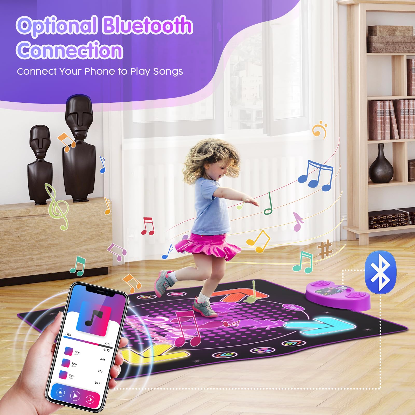 Generisch Tapis de jeu pour enfants avec 8 flèches lumineuses pour enfants pour un plaisir de danse interactif avec musique Bluetooth Tapis musical interactif pour enfants et filles