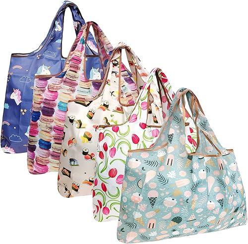 allydrew Bolsas grandes plegables de nailon reutilizables para comestibles, paquete de 5