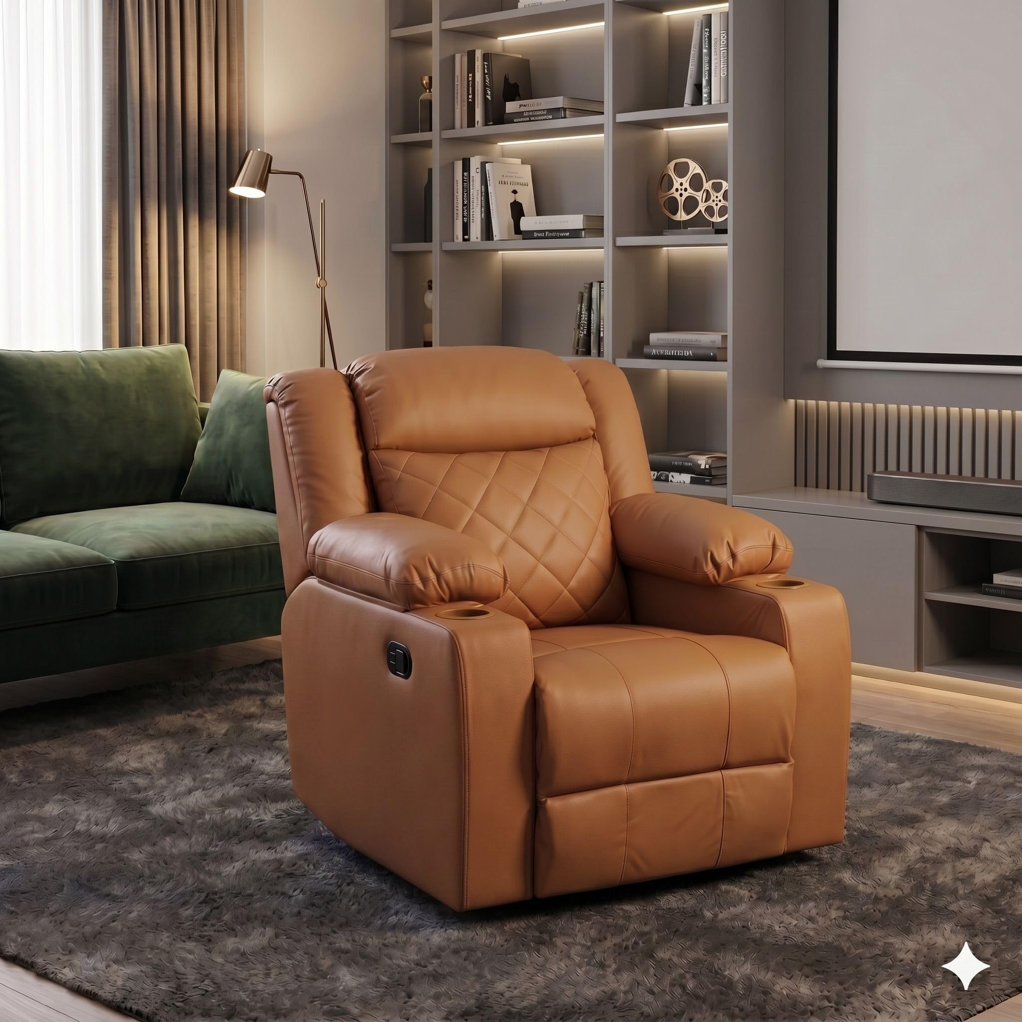 Amazon Brand - Solimo Cosmo | Single Seater Sofa Recliner | Manual Recliner (Leatherette_Tan) | 1 Year Warranty-image-31