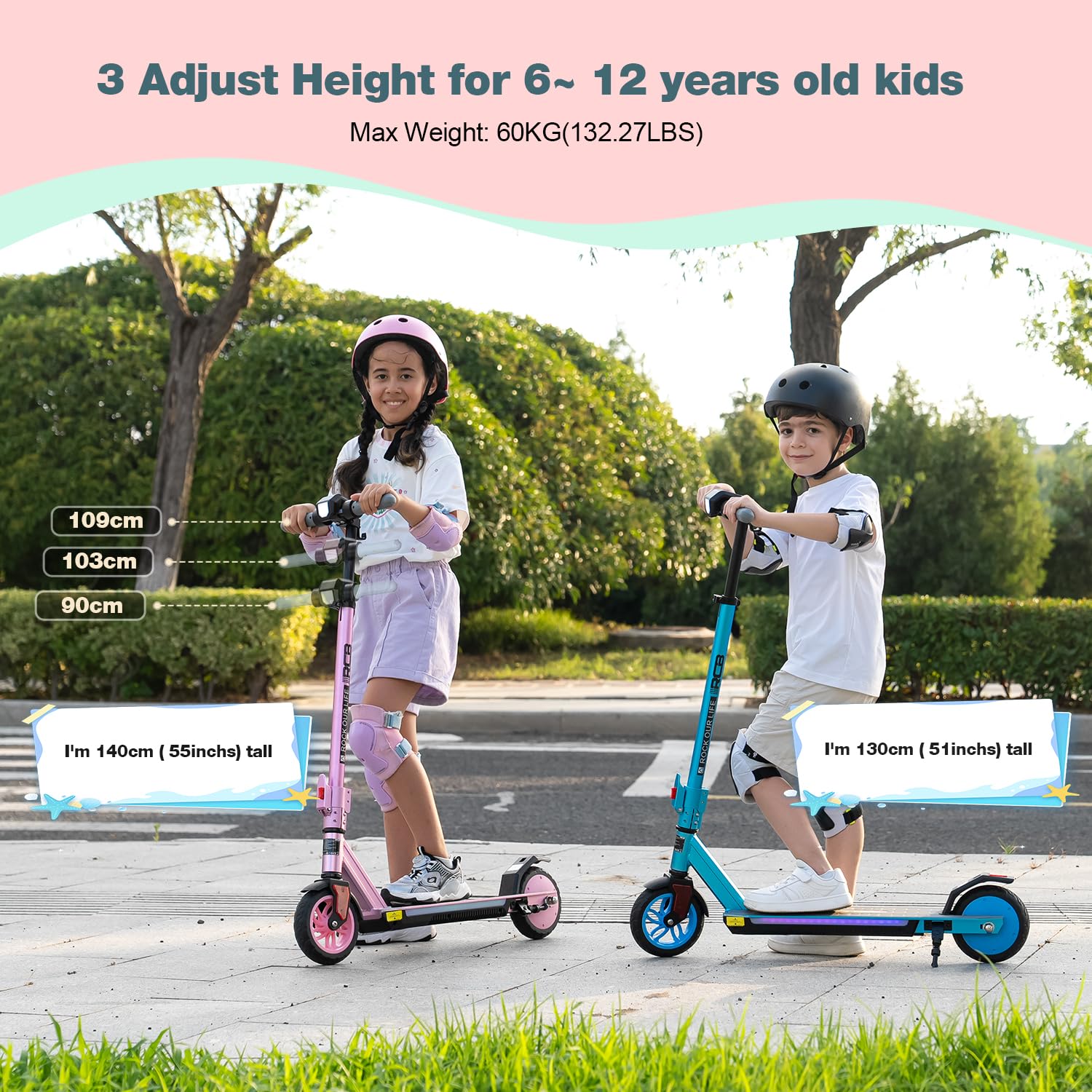 RCB R12 PRO E-Scooter Kinder 6-12 Jahren, bis zu 18km/h &15km, 7 Zoll Faltbar Elektroroller,Höhenanpassung,Bunte Leuchten,LED Display,Doppelte Bremsen, Geschenk für Kinder