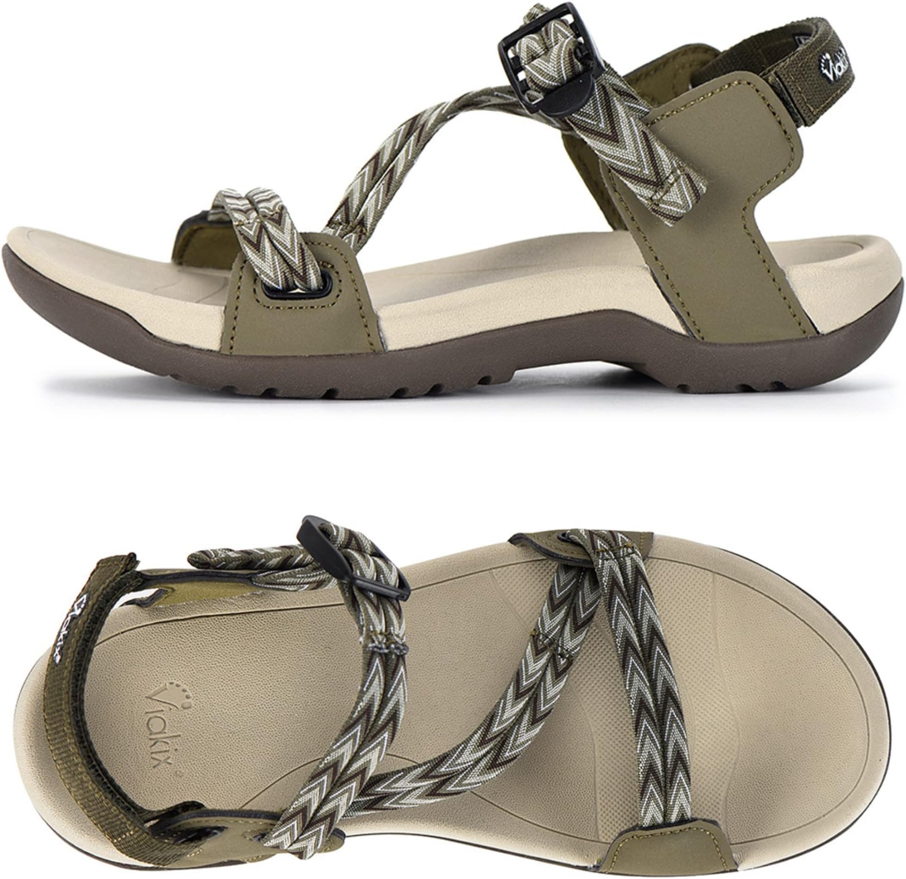 Viakix Walking Sandals Womens – Comfortable Athletic Cute Sandal, for Hiking, Outdoors, Walking, Water, Trekking, Sports, Olive, 9