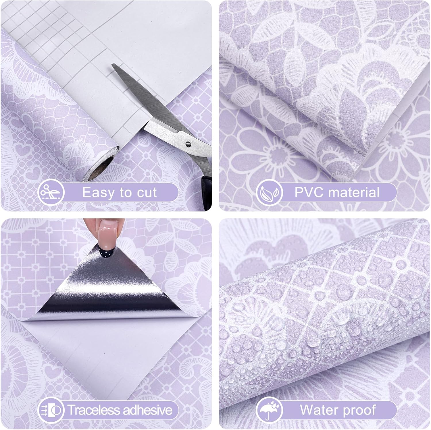 Amiya Purple Floral Peel and Stick Wallpaper Purple Boho Vinyl Removable Contact Paper Modern Flower Leaf Removable Self Adhesive Wall Paper for Cabinet Bedroom Shelf Liner17.3”X120”