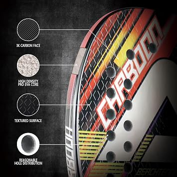 AMA SPORT Beach Tennis Racket Carbon Fiber with EVA Foam Core Professional Carbon Beach Tennis Paddles for Advanced Players