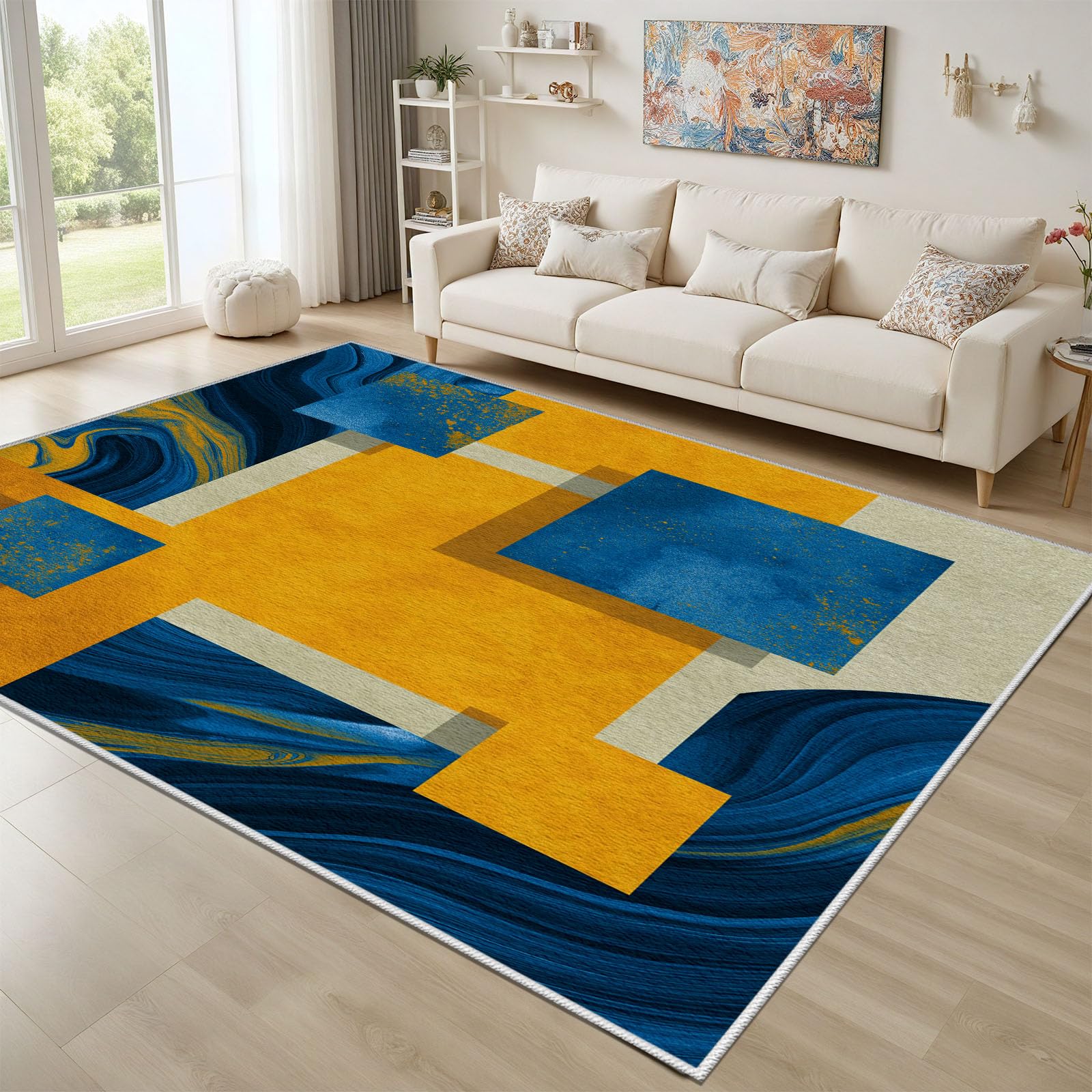 Grand tapis salon lavable résistant aux taches et tapis antidérapant
