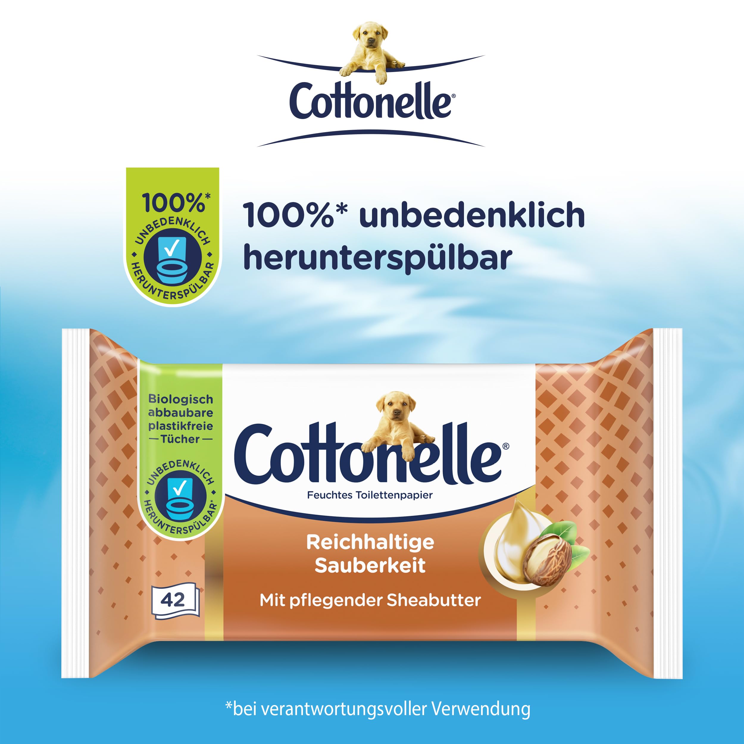 Cottonelle Mein Spa mokry papier toaletowy, masło kaszmirowe i shea, biodegradowalny, nie zawiera plastiku, możliwość ponownego zamknięcia, opakowanie ekonomiczne, 12 x 42 chusteczki nawilżane