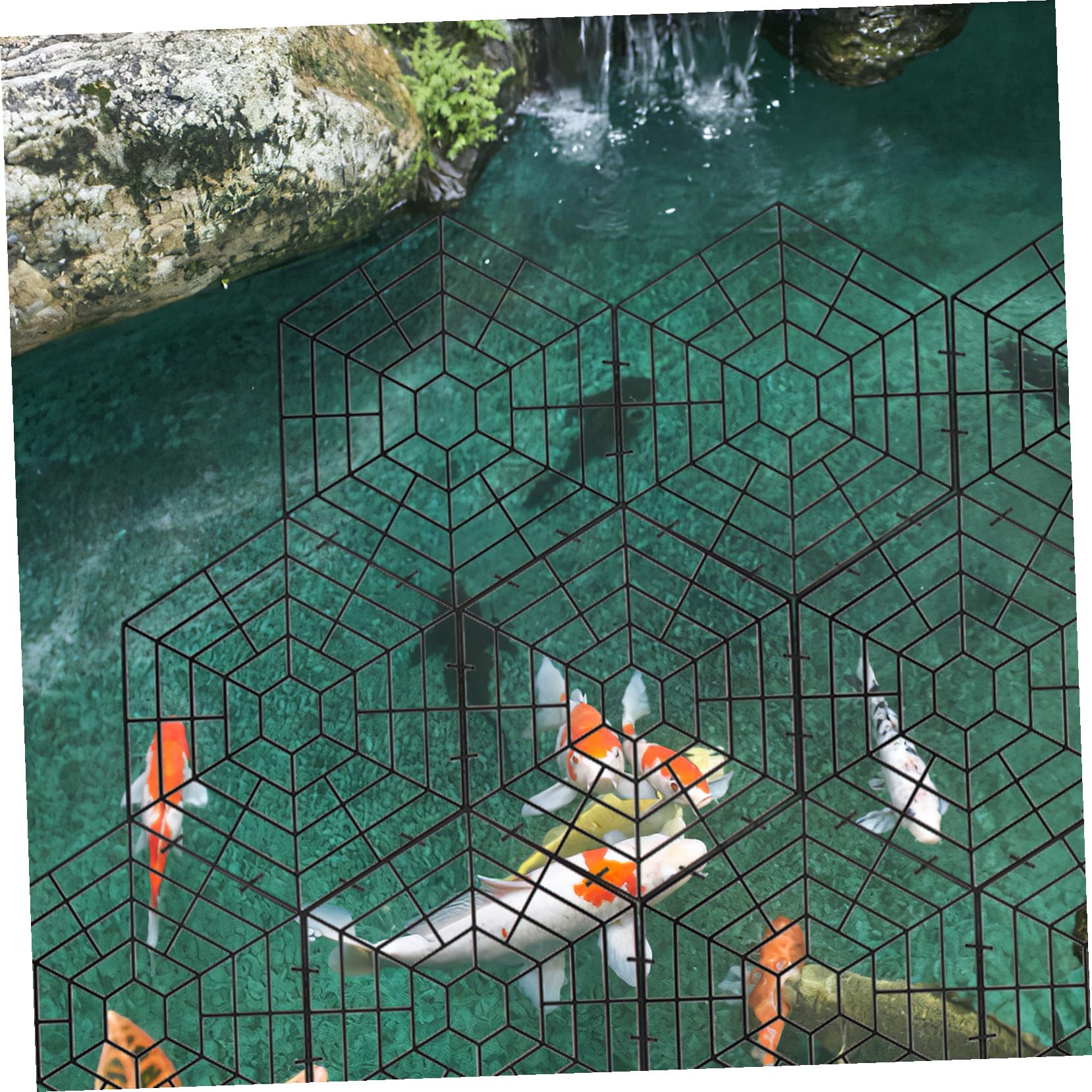 Red Protectora de Peces para Estanque, 30 Piezas PP Negro Hexagonal