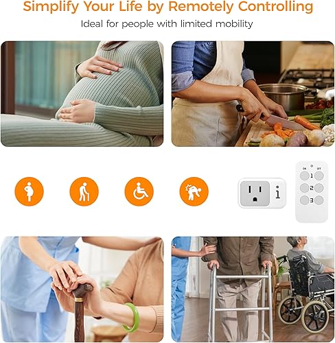Miniatura 5 de Enchufe con Control Remoto, Interruptor de Luz Eléctrica TESSAN, Enchufe de Pared con Interruptor de Encendido/Apagado para Luces de Cadena de