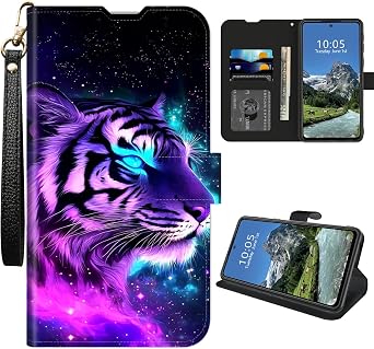 for Nokia C300 N155DL Wallet Case with Credit Card Holder and Wrist Strap PU Leather Magnetic Shockproof Kickstand Protective Cover for Nokia C300,Tiger in Galaxy