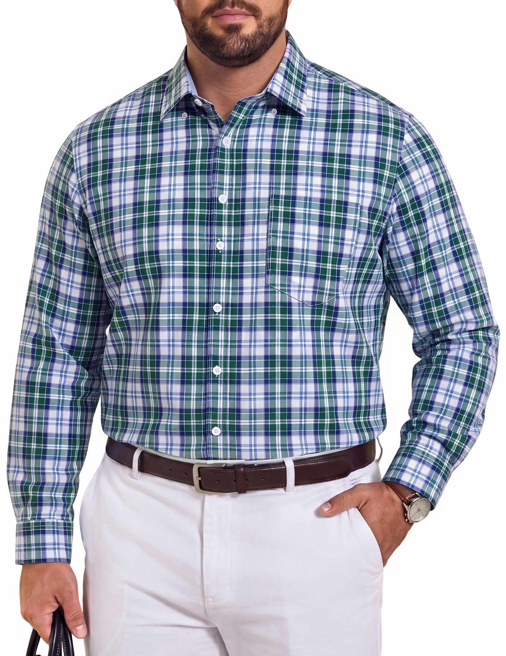 Big and Tall Mens Dress Shirts Long Sleeve Plaid Button Down Shirt Bussiness Casual Shirts